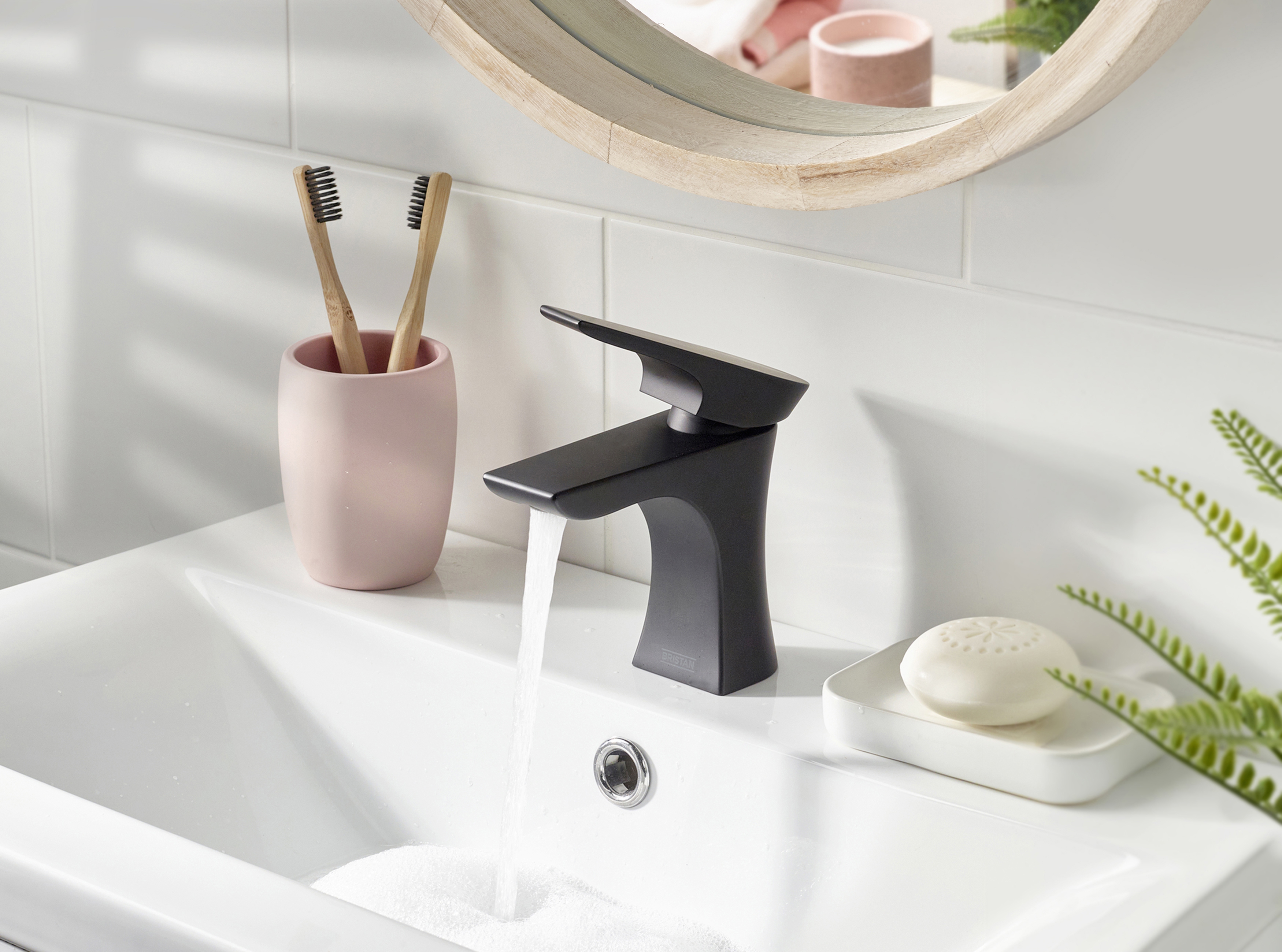 Bristan Hourglass EcoStart Basin Mixer With Clicker Waste (Black - View #2